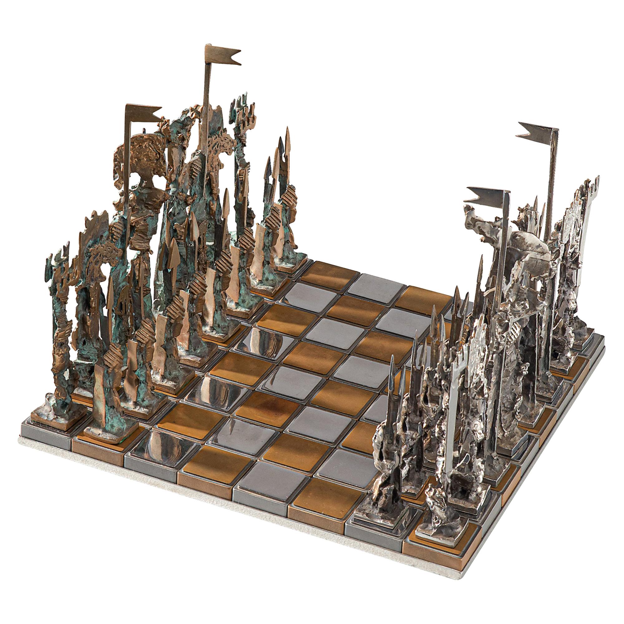 Italian Chess Set in Solid Cast Bronze and Metal