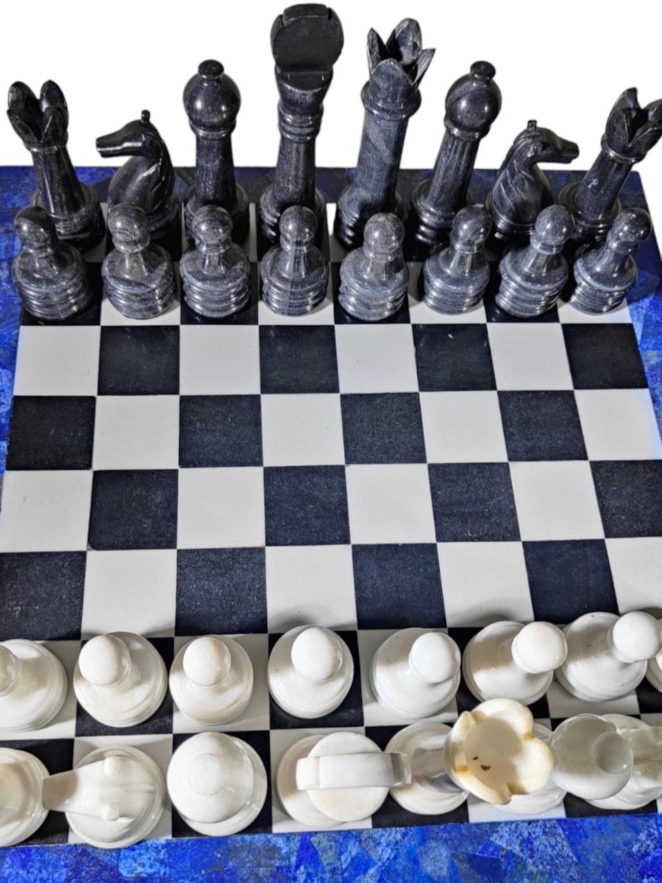 Italian Chess Table from the 1950s - Lapis Lazuli, Marble, and Dragon-Shaped  For Sale 6