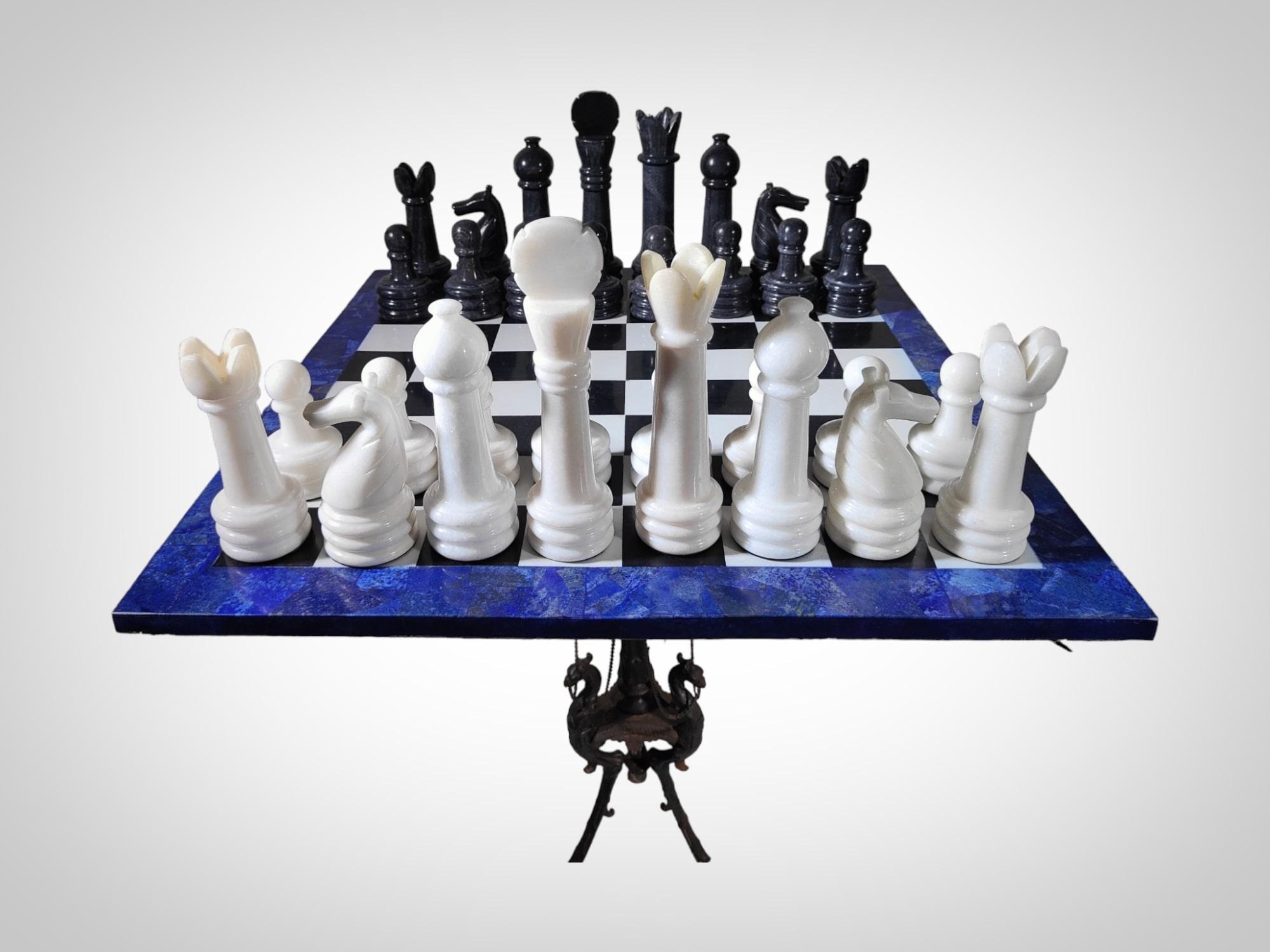 Italian Chess Table from the 1950s - Lapis Lazuli, Marble, and Dragon-Shaped  For Sale 2