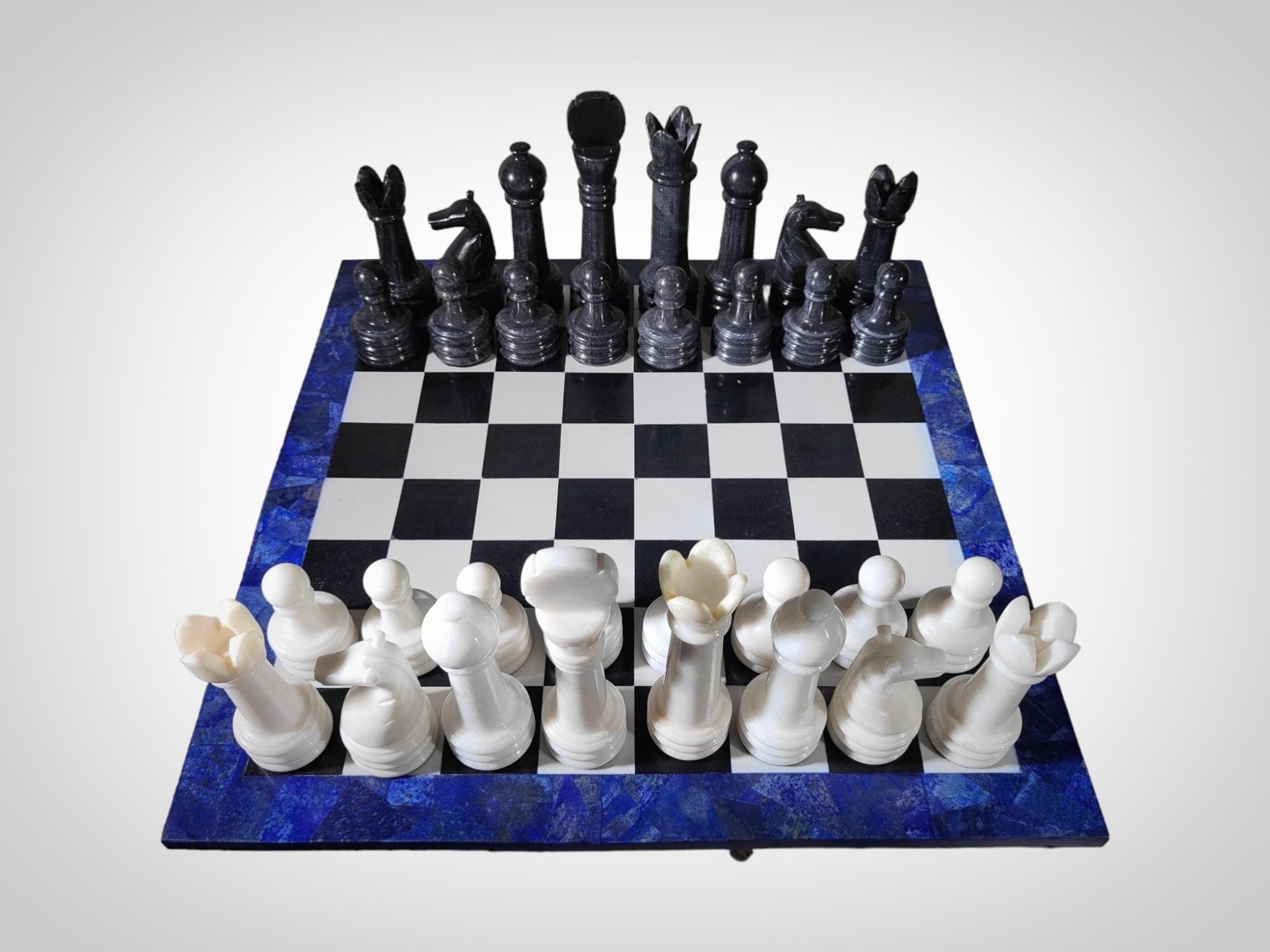 Italian Chess Table from the 1950s - Lapis Lazuli, Marble, and Dragon-Shaped  For Sale 3