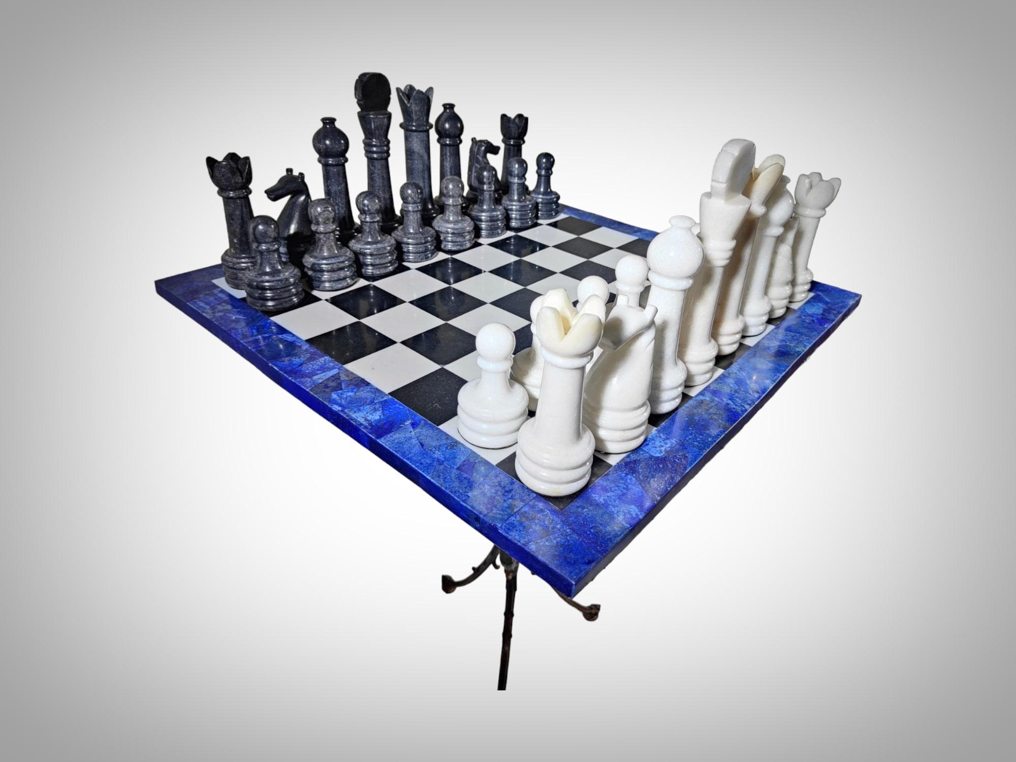 Italian Chess Table from the 1950s - Lapis Lazuli, Marble, and Dragon-Shaped For Sale 4