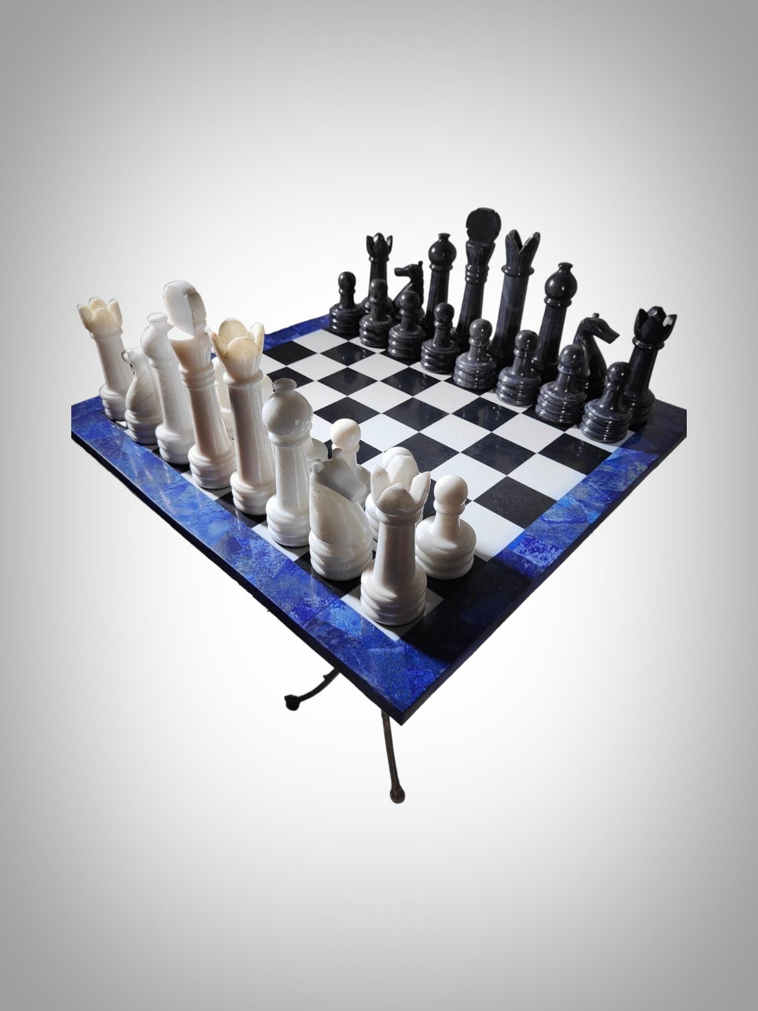 Italian Chess Table from the 1950s - Lapis Lazuli, Marble, and Dragon-Shaped  For Sale 5
