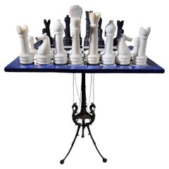 Retro Italian Chess Table from the 1950s - Lapis Lazuli, Marble, and Dragon-Shaped 