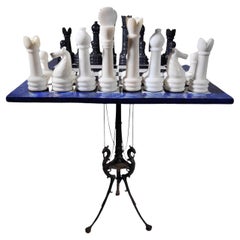 Vintage Italian Chess Table from the 1950s - Lapis Lazuli, Marble, and Dragon-Shaped