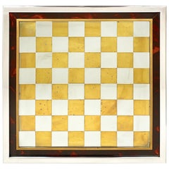 Italian Chessboard Chess in Romeo Rega Style Brass Chrome Lucite Tortoise, 1970s