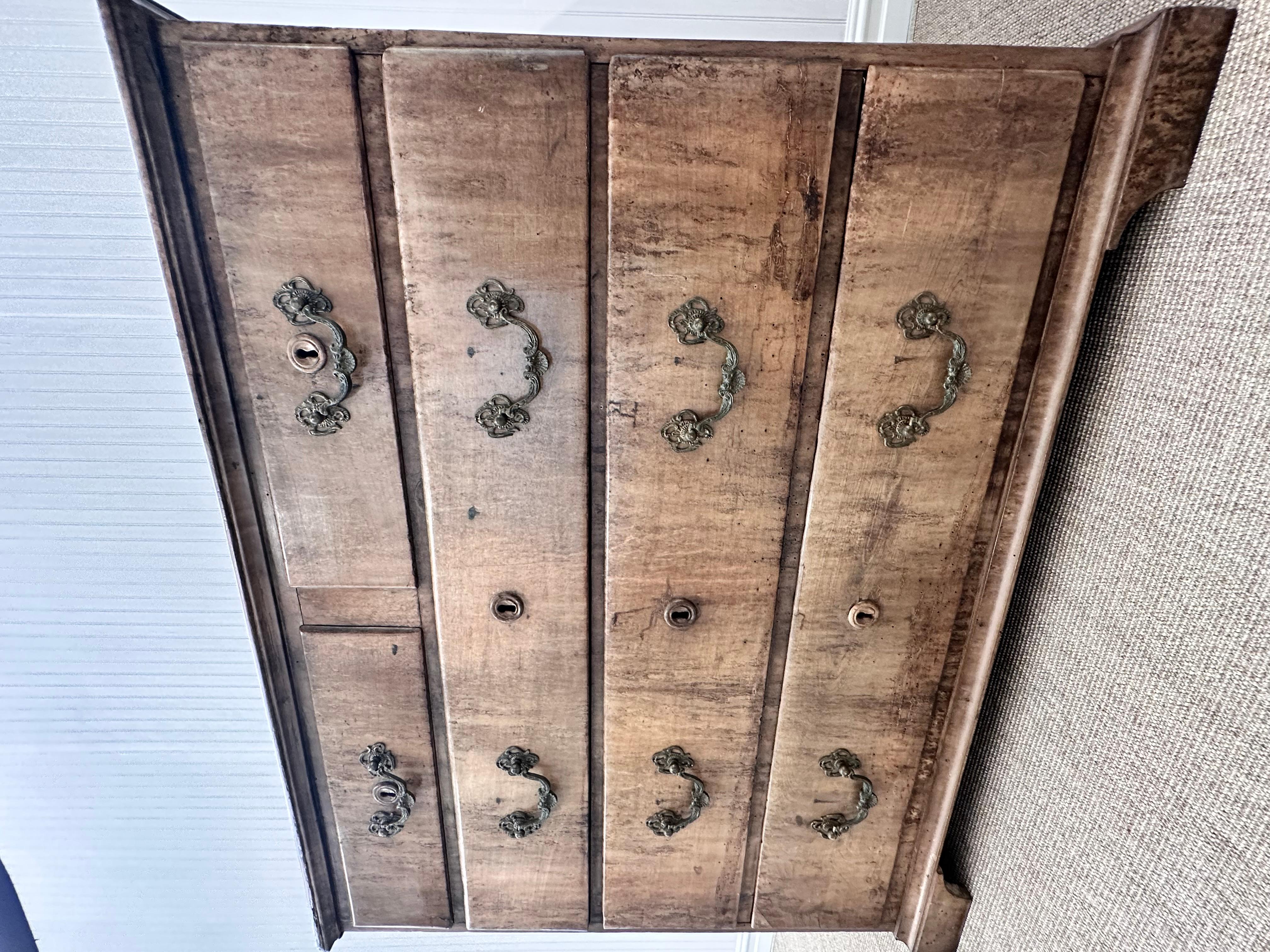 This beautiful chest was purchased from a dealer in the USA.  It has a lovely patina to its wood.  Drawers are functional - handles are well connected and function.  Any distress can be seen in images.