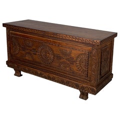 Italian chest in engraved wood with flowers, 1930s