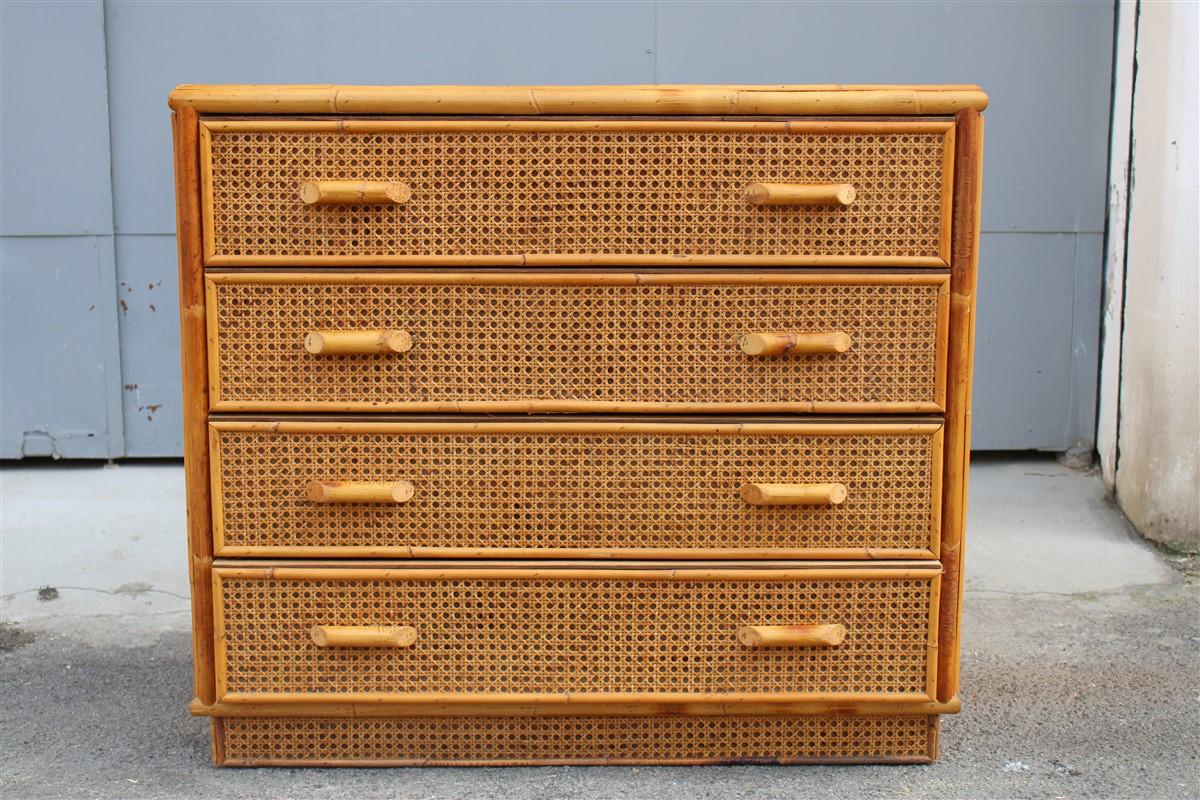 Italian chest of drawers 1950 in bamboo and Vienna straw with drawers.