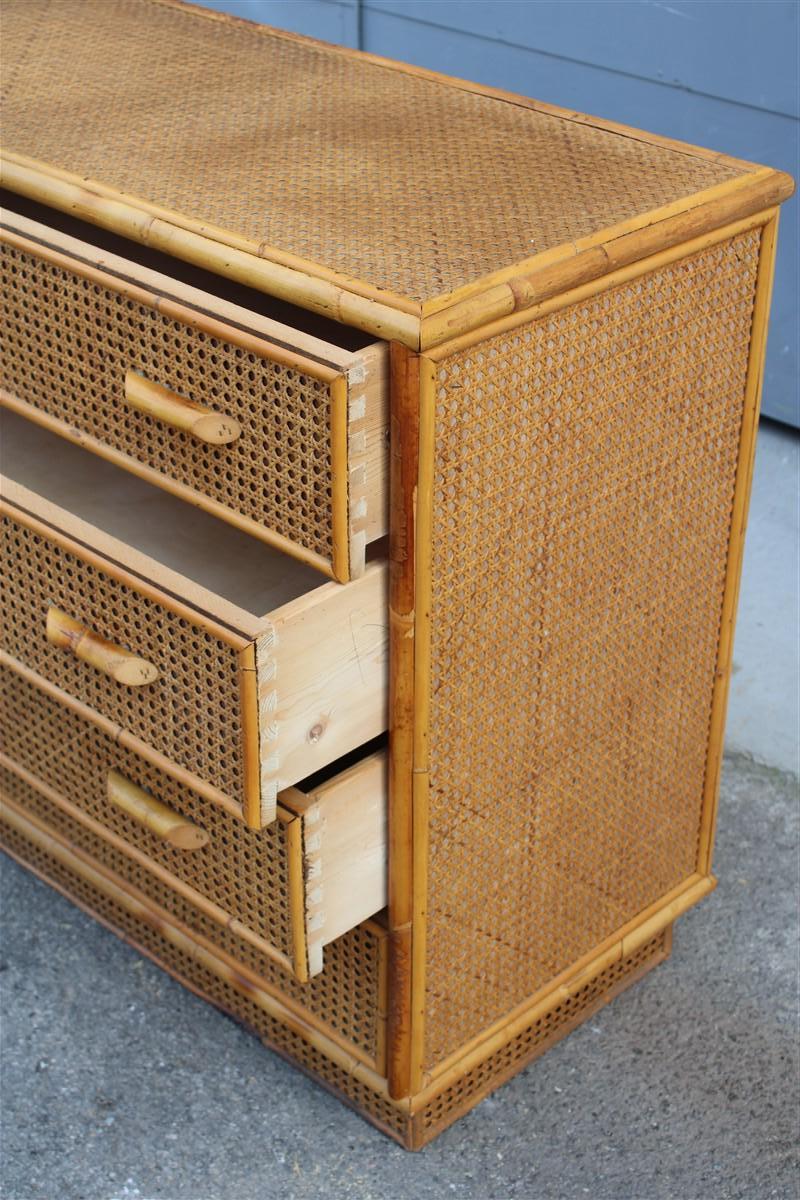 Mid-20th Century Italian Chest of Drawers 1950 in Bamboo and Vienna Straw with Drawers
