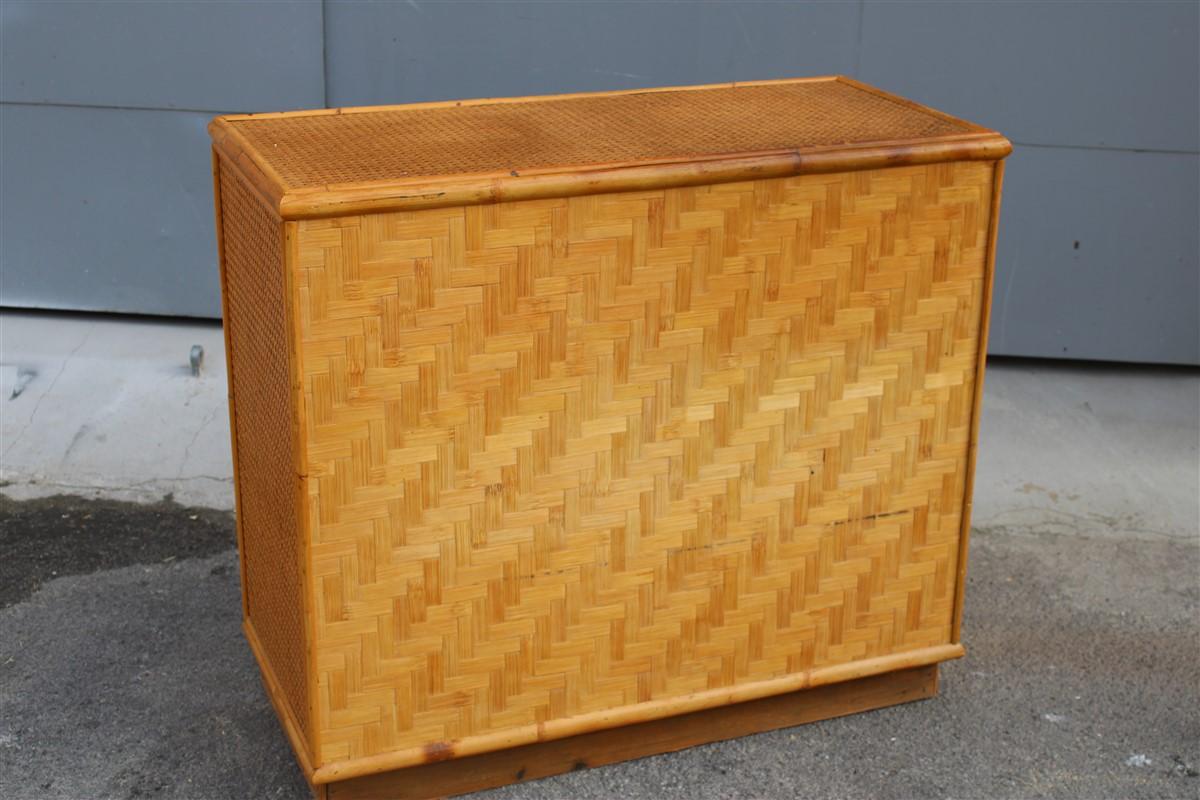 Italian Chest of Drawers 1950 in Bamboo and Vienna Straw with Drawers 1