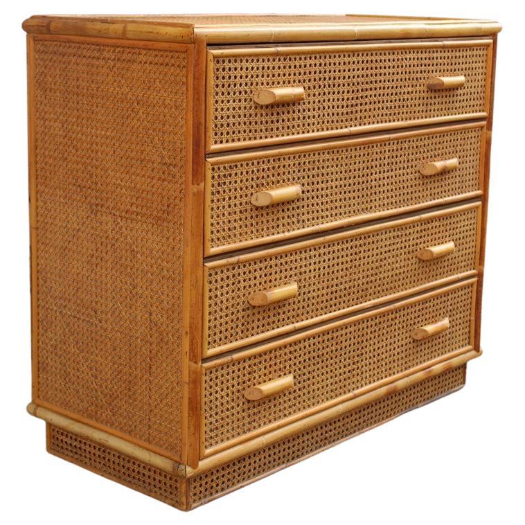 Italian Chest of Drawers 1950 in Bamboo and Vienna Straw with Drawers