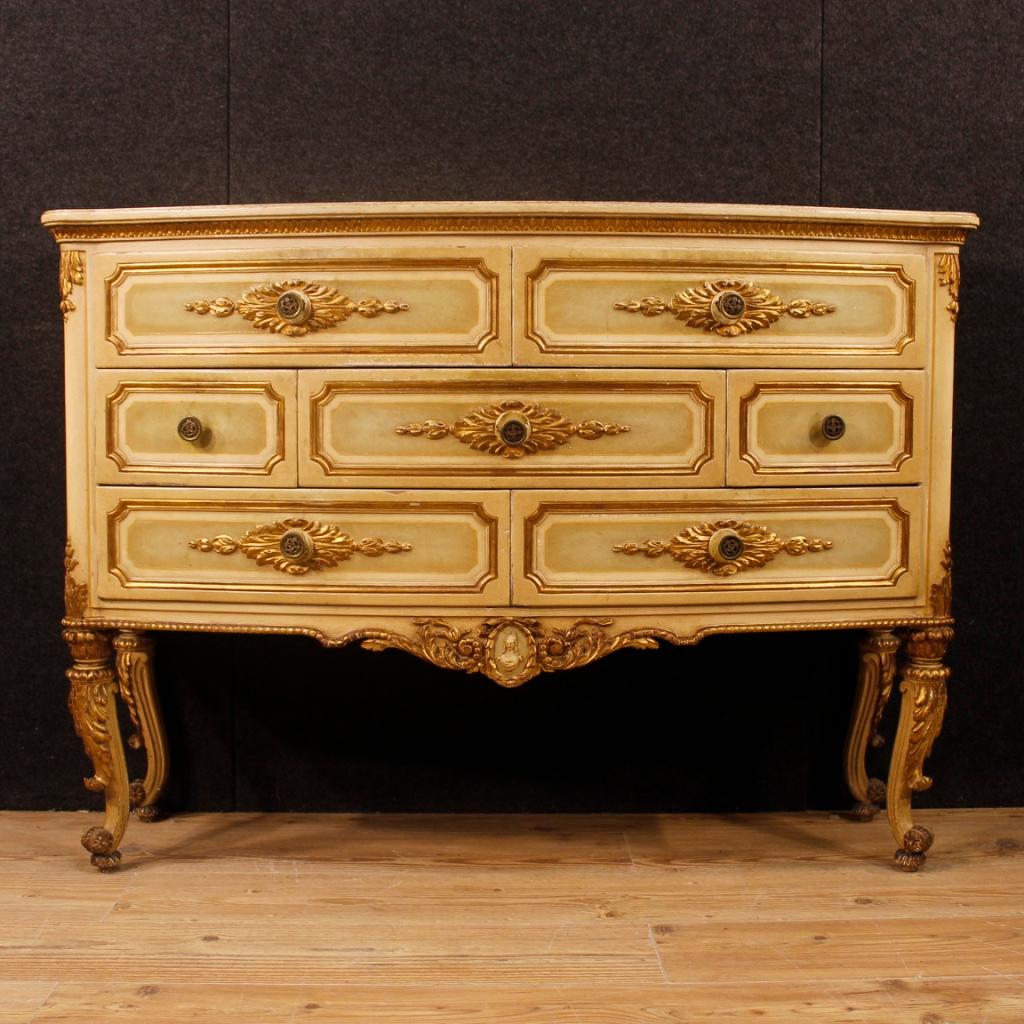 Neoclassical Italian Chest of Drawers in Lacquered and Giltwood from 20th Century