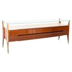 Italian Chest of Drawers in Teak with Marble Top and Glass Shelf