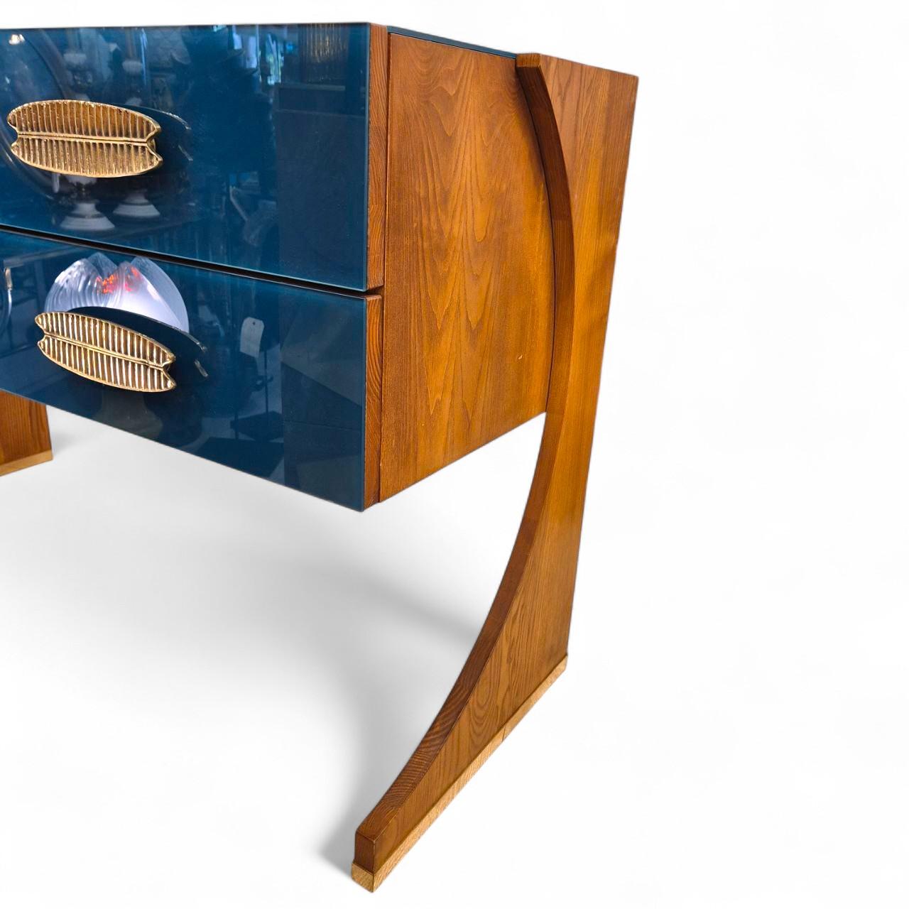 Cassettiera italiana in Wood e vetro di Murano color turchese, anni '60/'70 in vendita 3