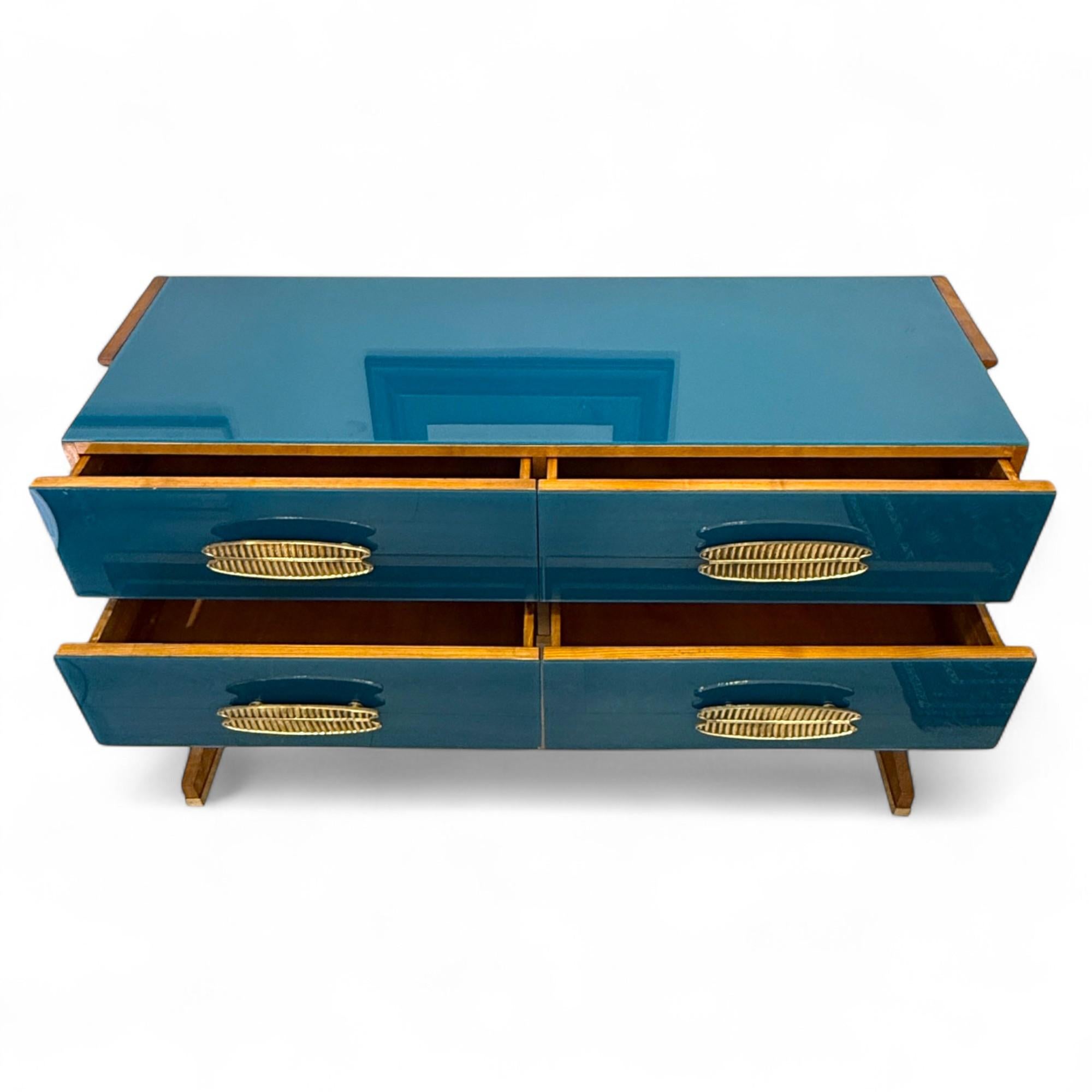 Cassettiera italiana in Wood e vetro di Murano color turchese, anni '60/'70 in vendita 7