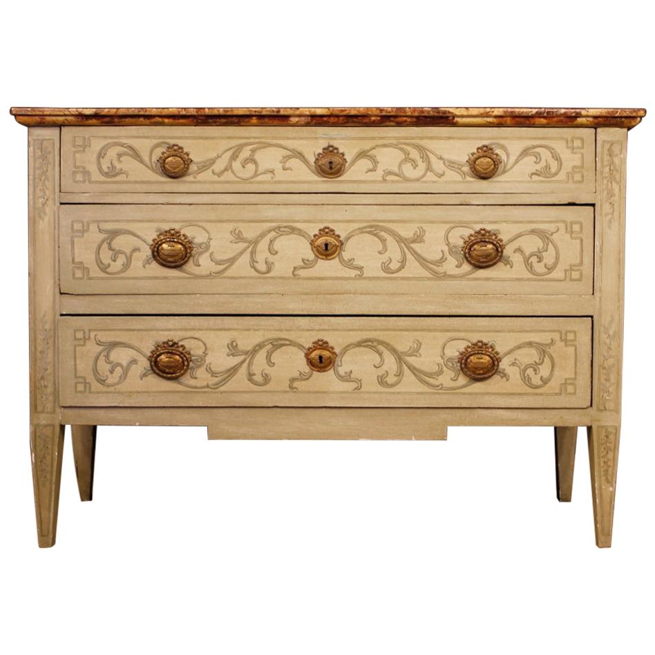 Italian Chest of Drawers Lacquered and Painted in Louis XVI Style, 20th Century For Sale