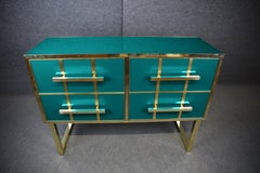 Italian Chest of Drawers with Aqua Blue Murano Glass & Brass Trim Available