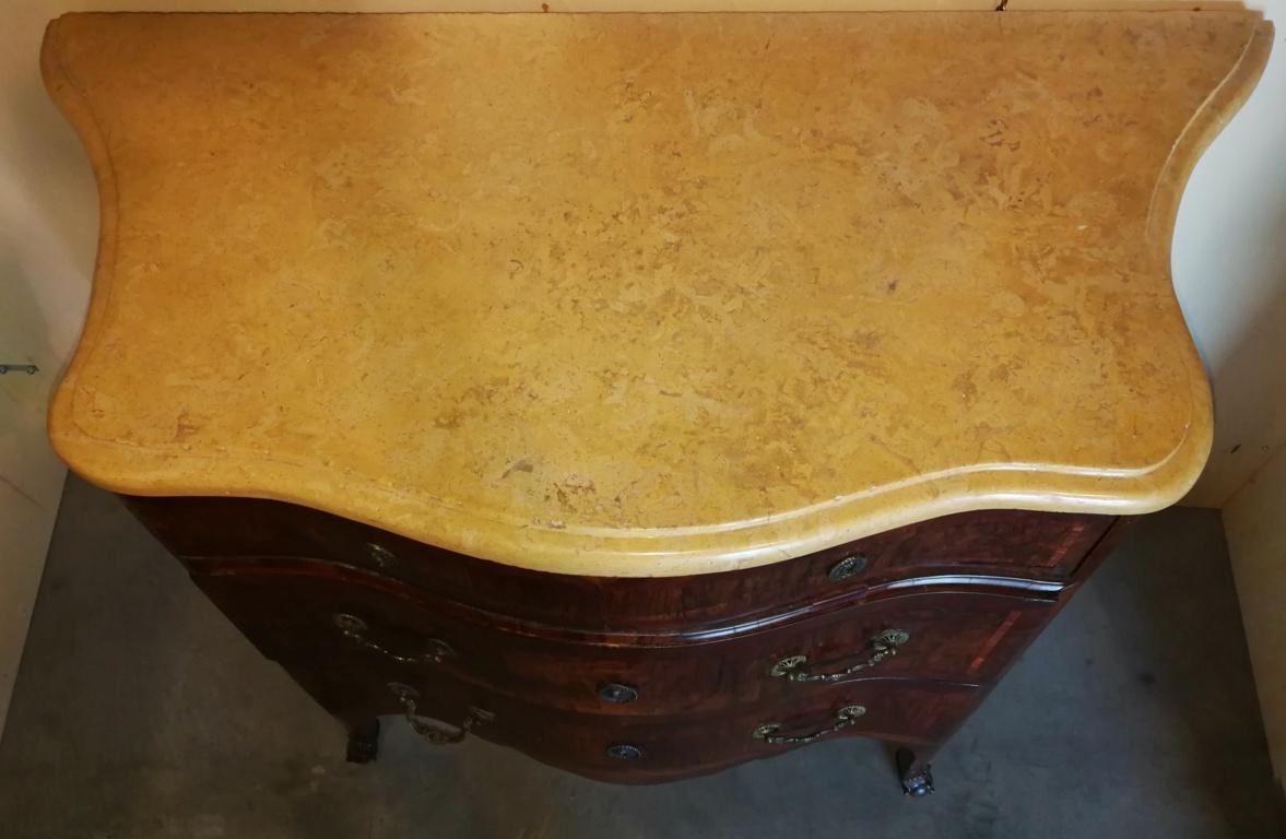 Wood Italian Commode with Marble Top, Naples, 18th Century, Italy Veneered chest For Sale