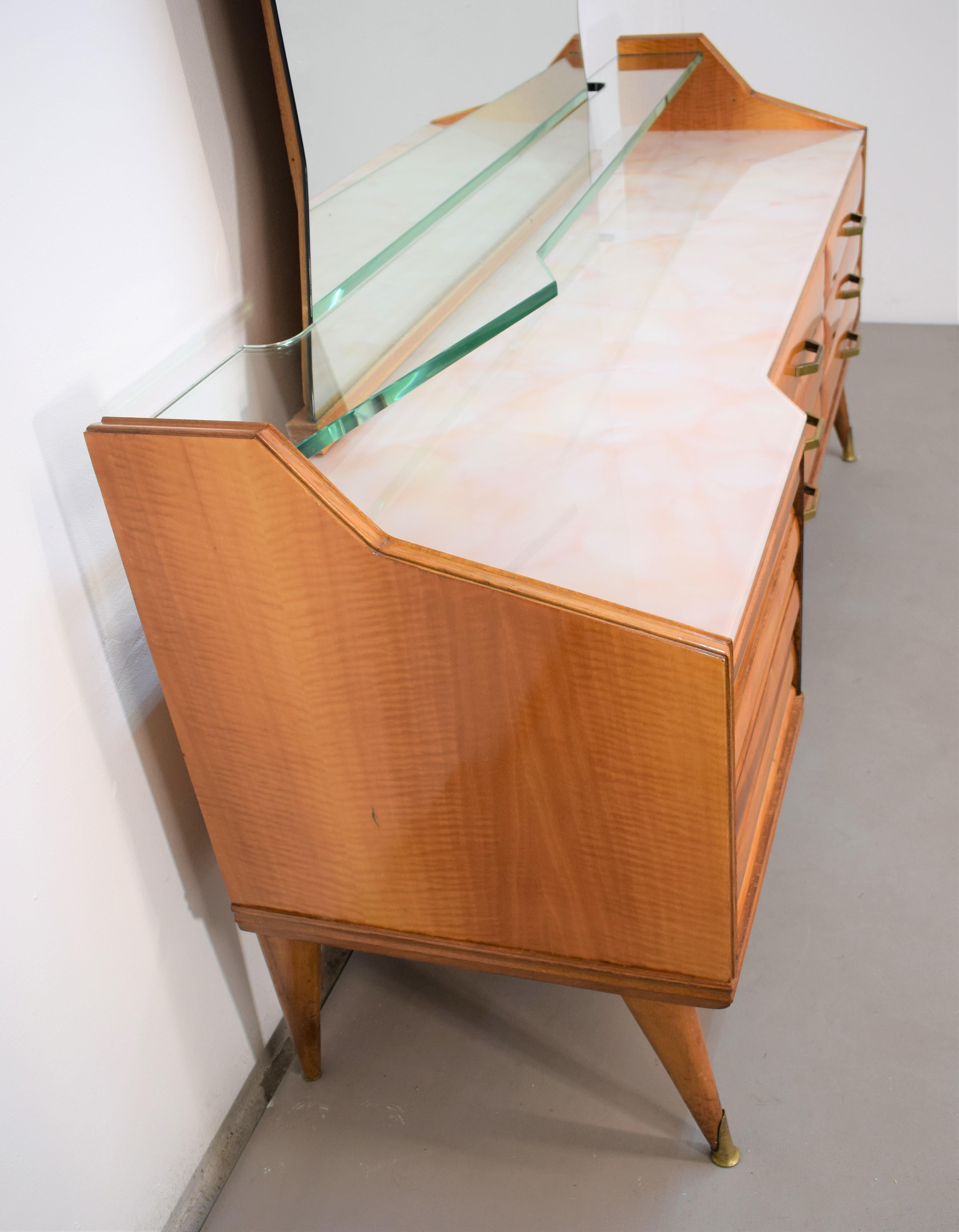 Mid-Century Modern Italian chest of drawers with mirror, 1950s For Sale