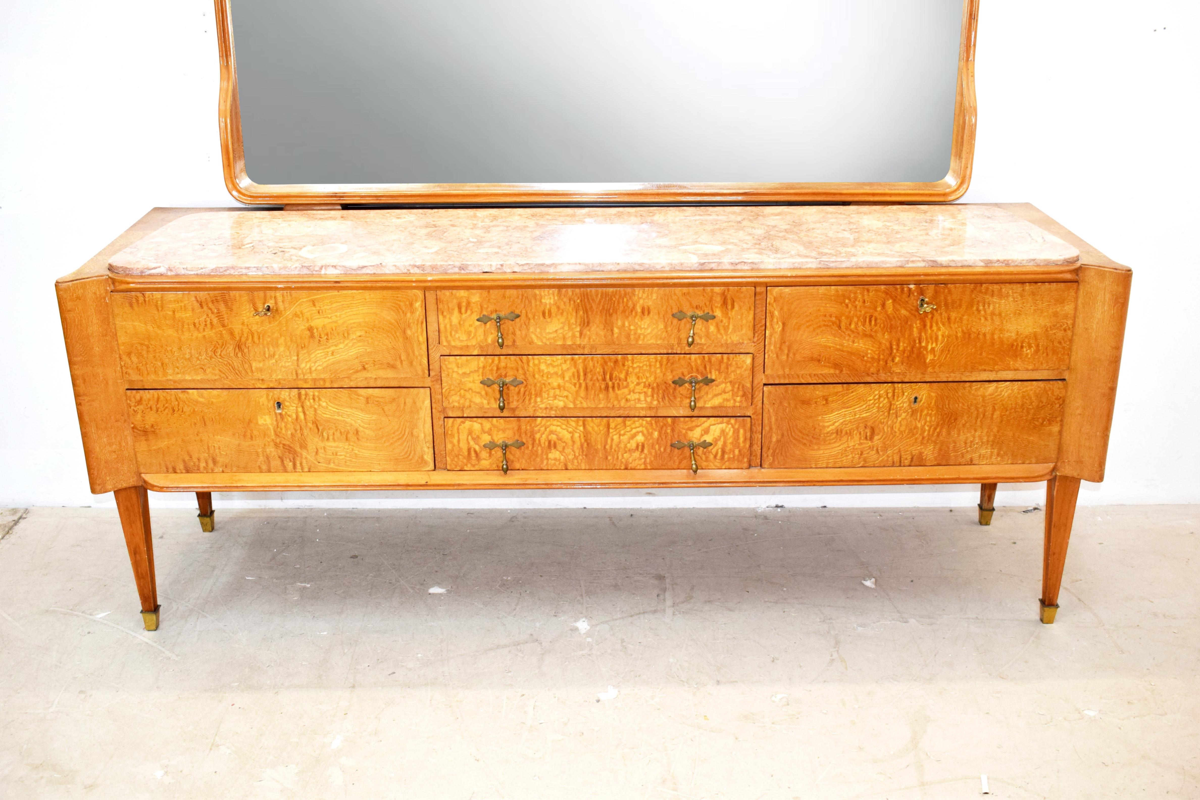 Mid-20th Century Italian Chest of Drawers with Mirror, 1950s For Sale