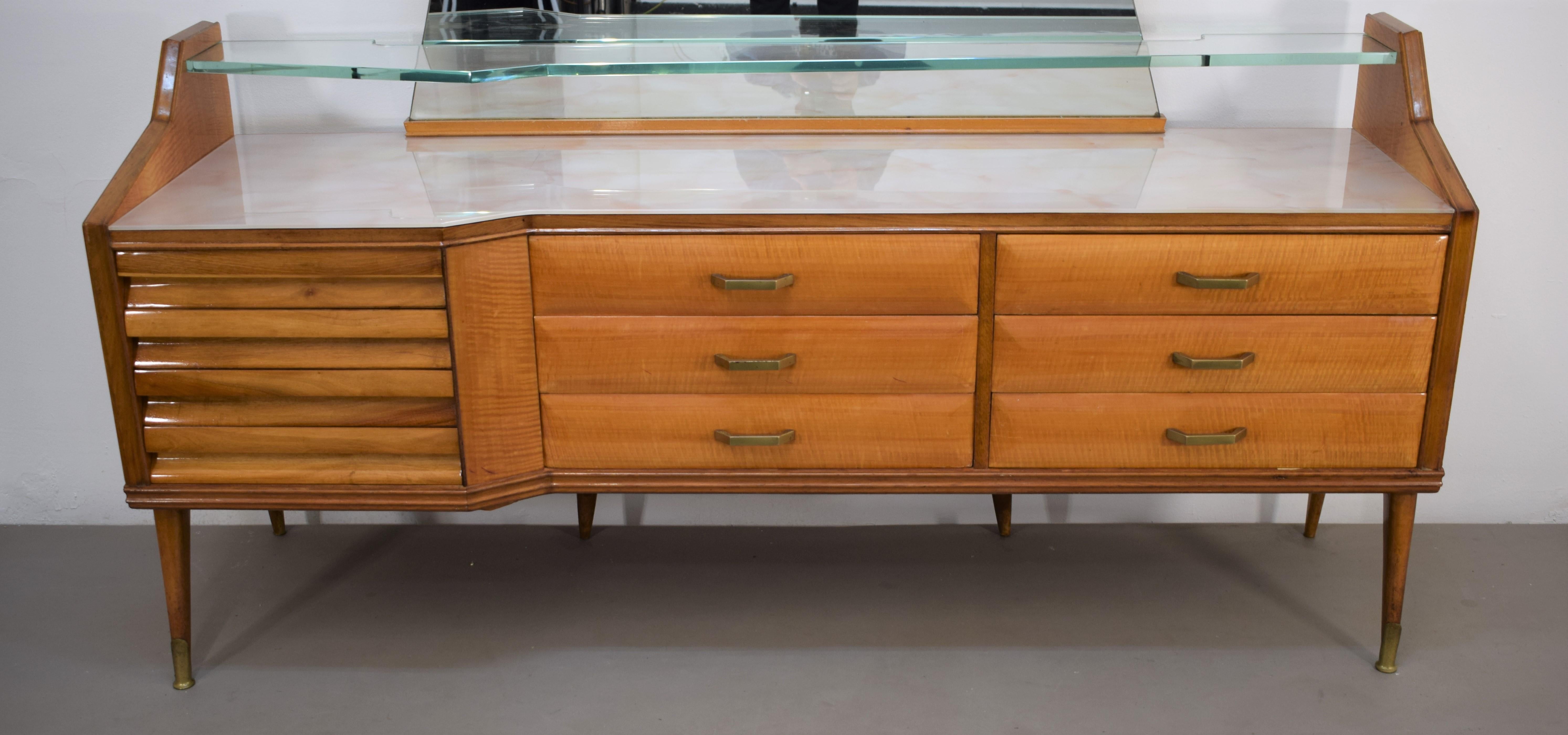 Mid-20th Century Italian chest of drawers with mirror, 1950s For Sale