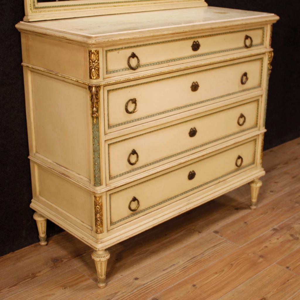 Italian Chest of Drawers with Mirror in Lacquered Wood in Louis XVI Style In Good Condition For Sale In London, GB