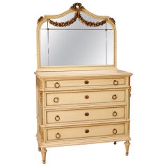 Italian Chest of Drawers with Mirror in Lacquered Wood in Louis XVI Style