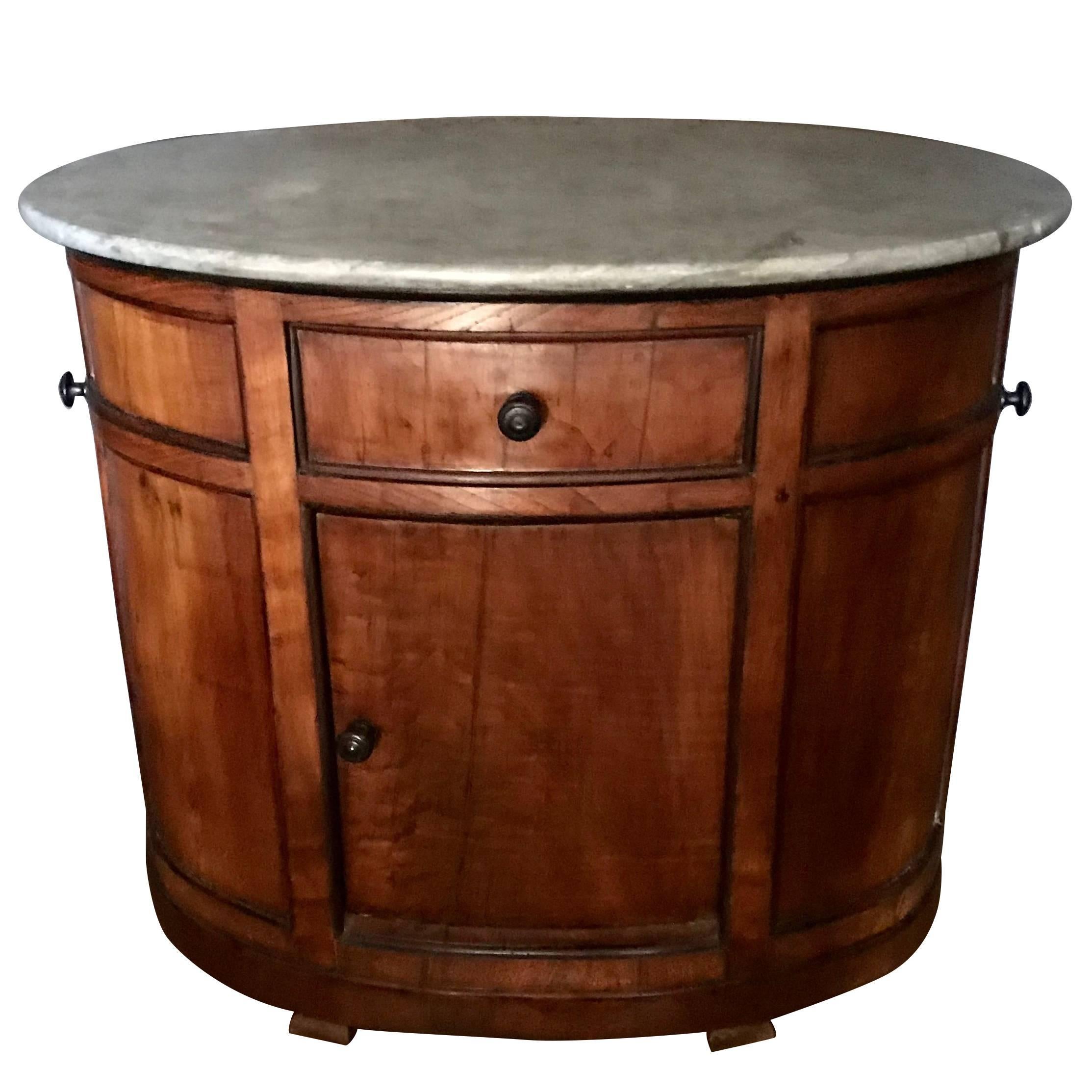 Italian Chestnut Oval Cabinet with Grey Marble Top