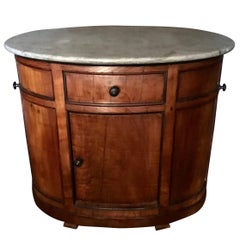 Antique Italian Chestnut Oval Cabinet with Grey Marble Top