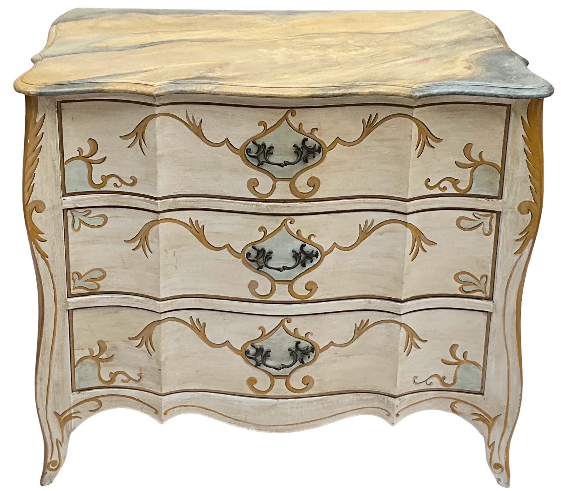 Italian Chests / Commodes W/ French Styling & Faux Marble Painted Tops - Pair In Good Condition In Kennesaw, GA