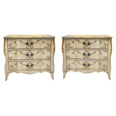 Vintage Italian Chests / Commodes W/ French Styling & Faux Marble Painted Tops - Pair