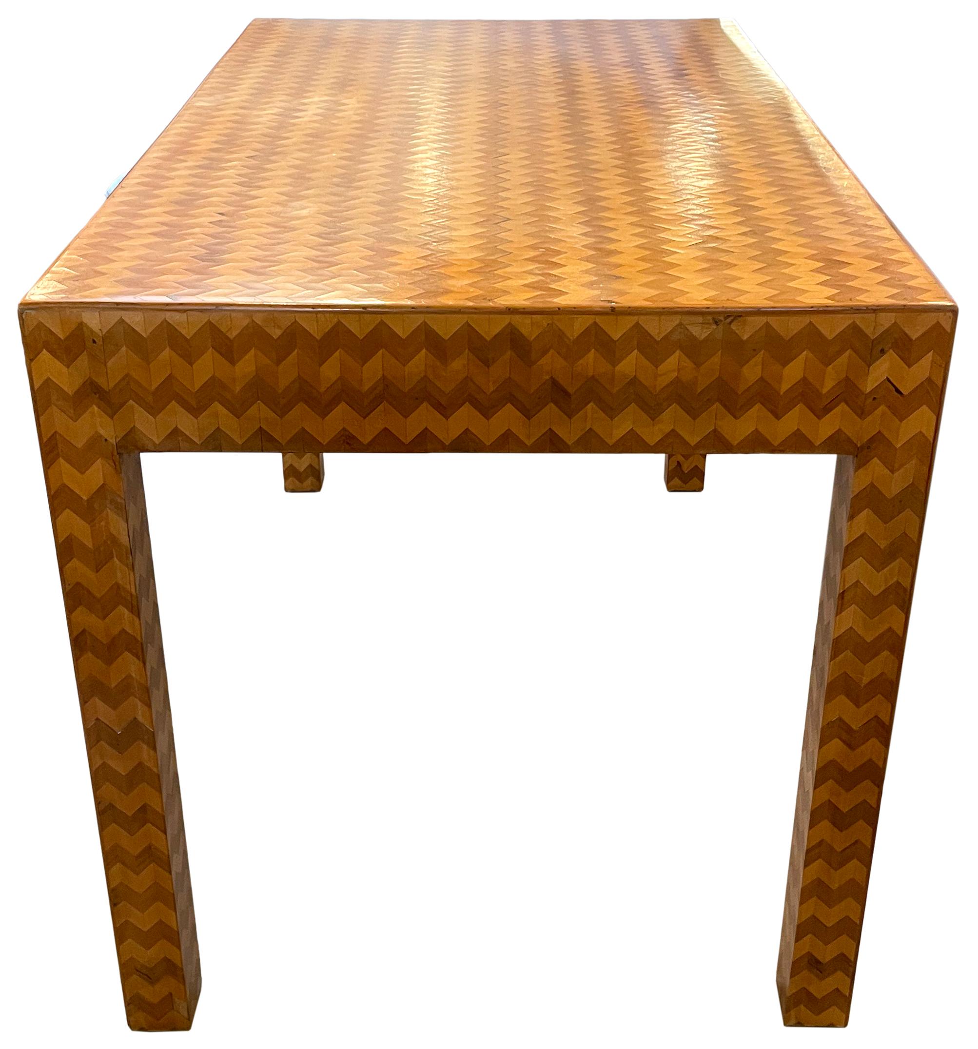 Italian Chevron Marquetry Two-Drawer Writing Desk In Good Condition For Sale In Los Angeles, CA