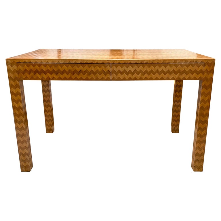 Italian Chevron Marquetry Two-Drawer Writing Desk For Sale
