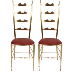Italian Chiavari Bronze High Back Chairs, a Pair