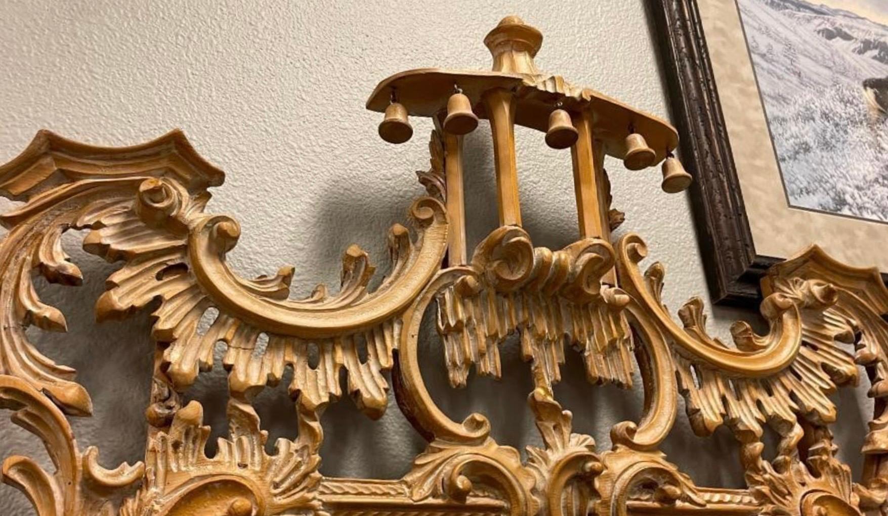 Italiano Italian Chinese Chippendale Style Cerused Carved Wood Pagoda Form LaBarge Mirror in vendita