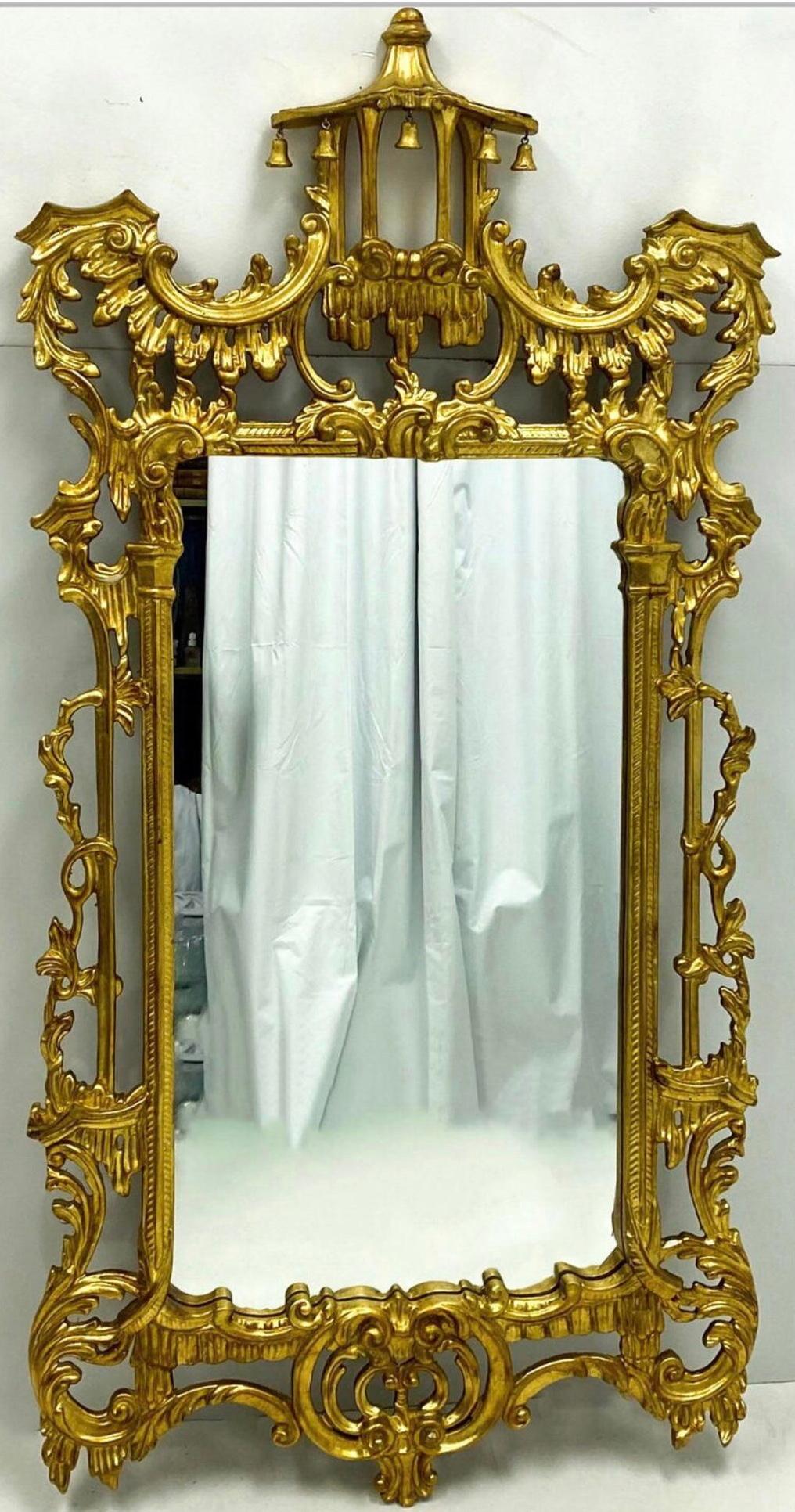 Italian Chinese Chippendale Style Giltwood Mirrors by Decorative Crafts, Pair In Good Condition In Kennesaw, GA