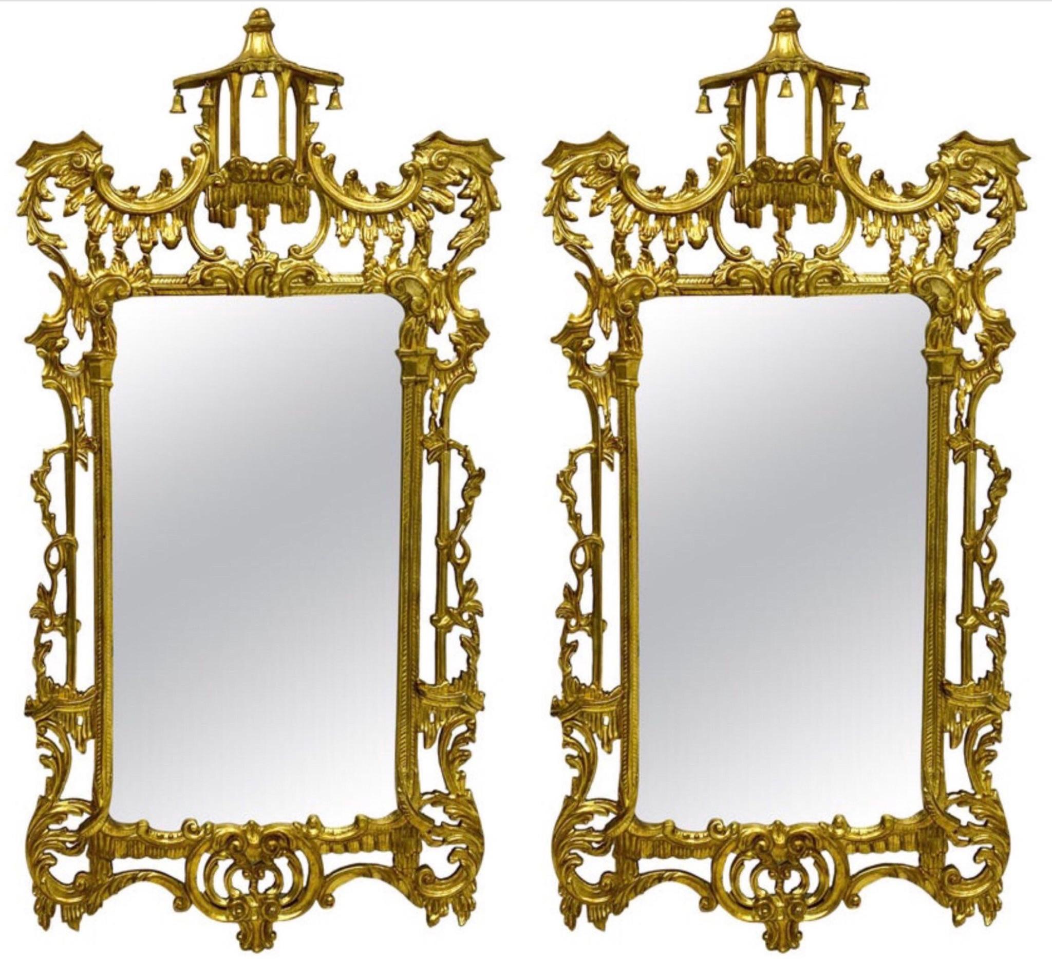 Late 20th Century Italian Chinese Chippendale Style Giltwood Mirrors by Decorative Crafts, Pair