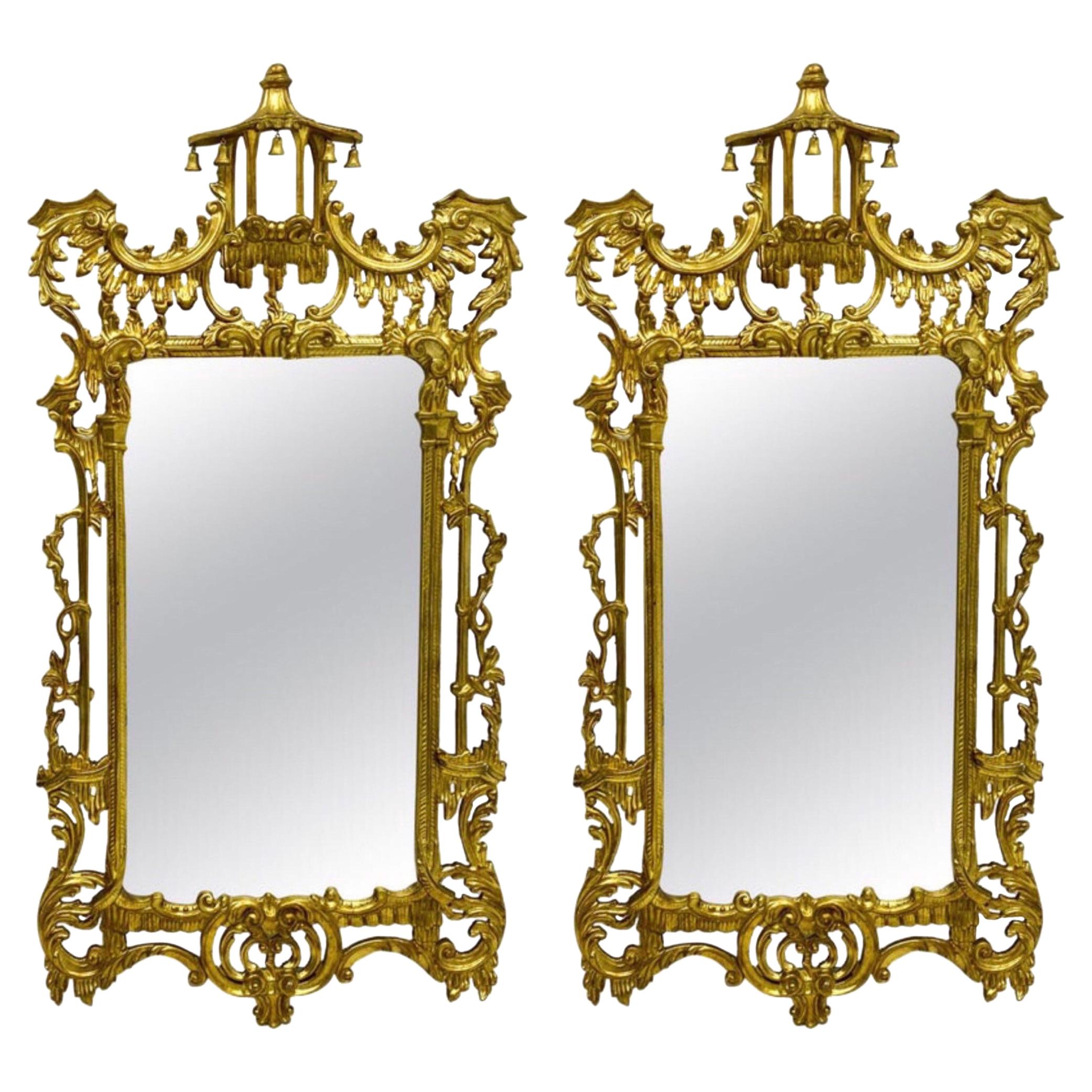 Italian Chinese Chippendale Style Giltwood Mirrors by Decorative Crafts, Pair