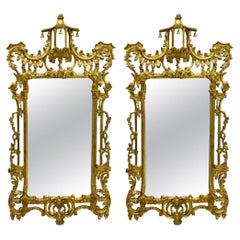 Italian Chinese Chippendale Style Giltwood Mirrors by Decorative Crafts, Pair