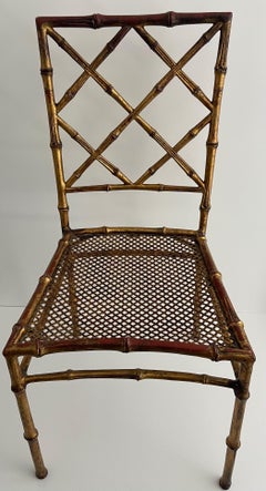 Italian Chinoiserie Gilt Metal Side Chair, Vintage 1970s Design