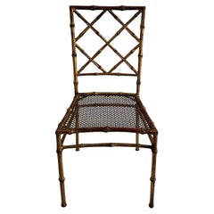 Italian Chinoiserie Gilt Metal Side Chair, Vintage 1970s Design