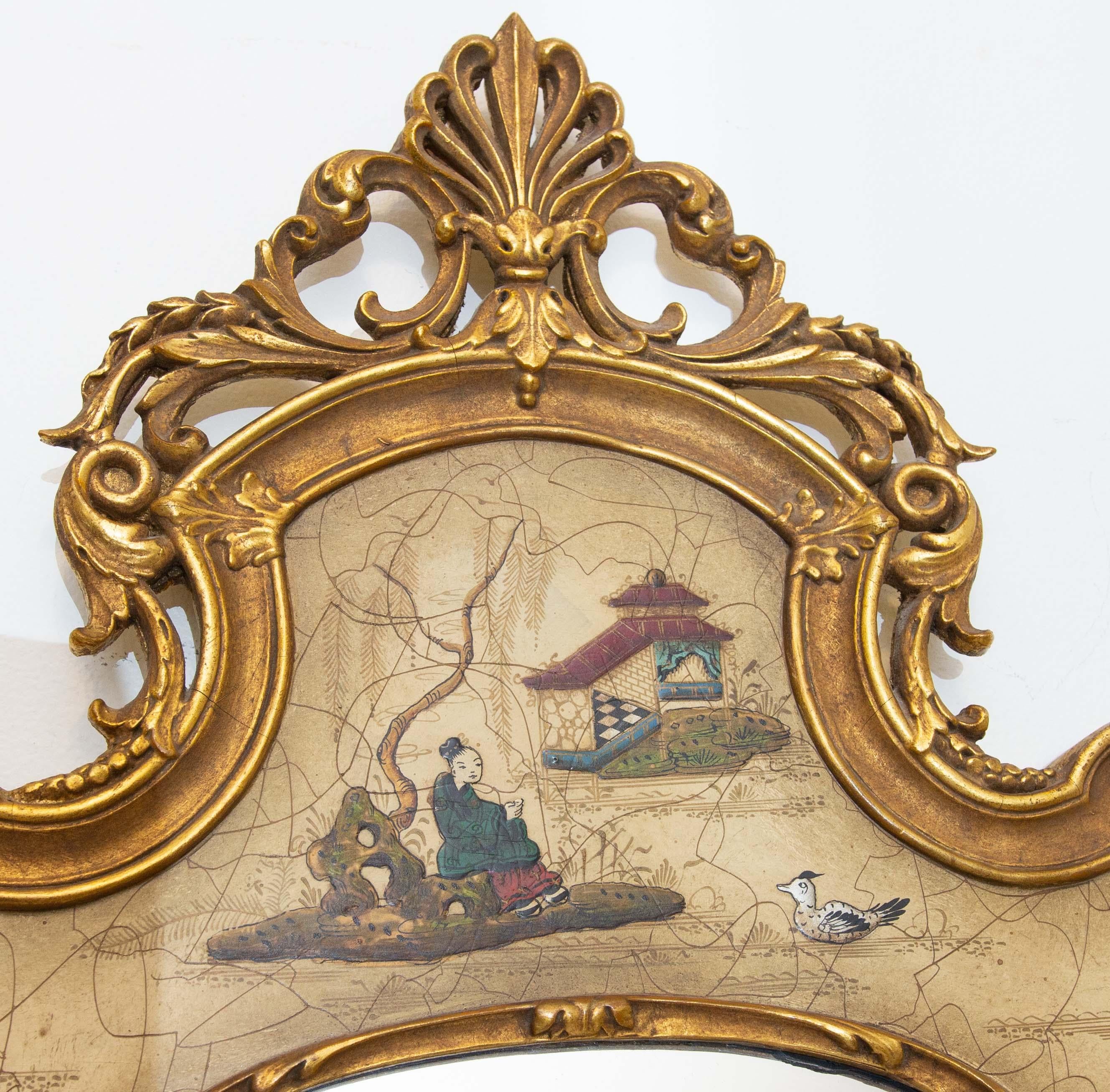 Venetian style chinoiserie gilt mirror, circa 1960s. Italian.  See our other mirrors. Please, contact us for shipping options.
Presented by Joseph Dasta Antiques