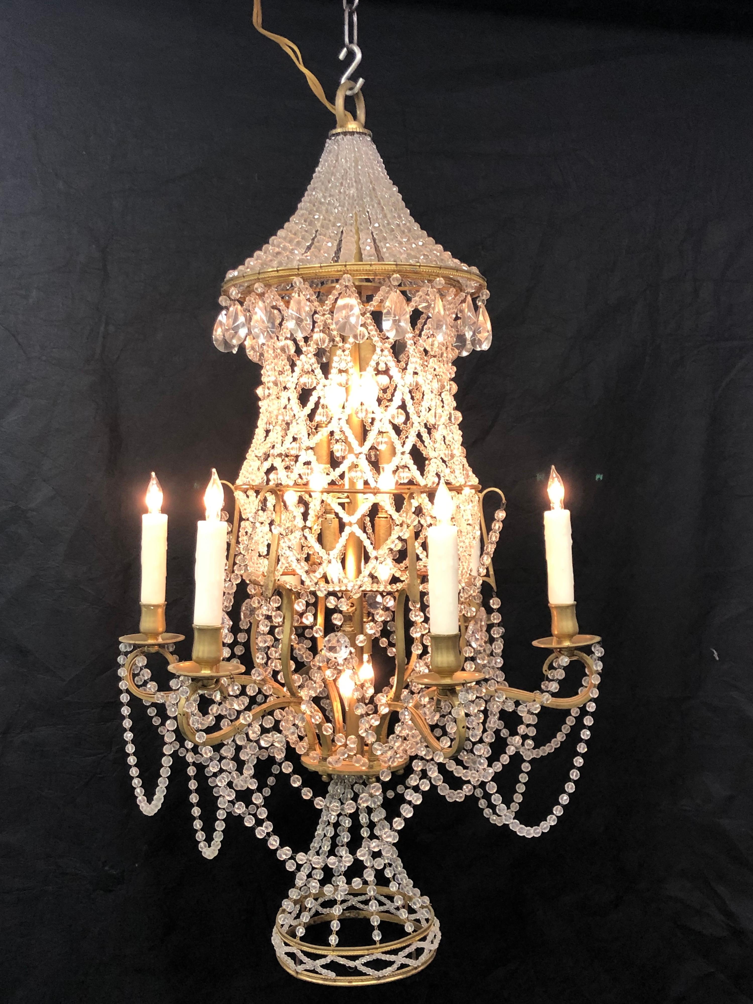Italian Chinoiserie Pagoda Form Bronze & Crystal Chandelier, Early 20th C. For Sale 6