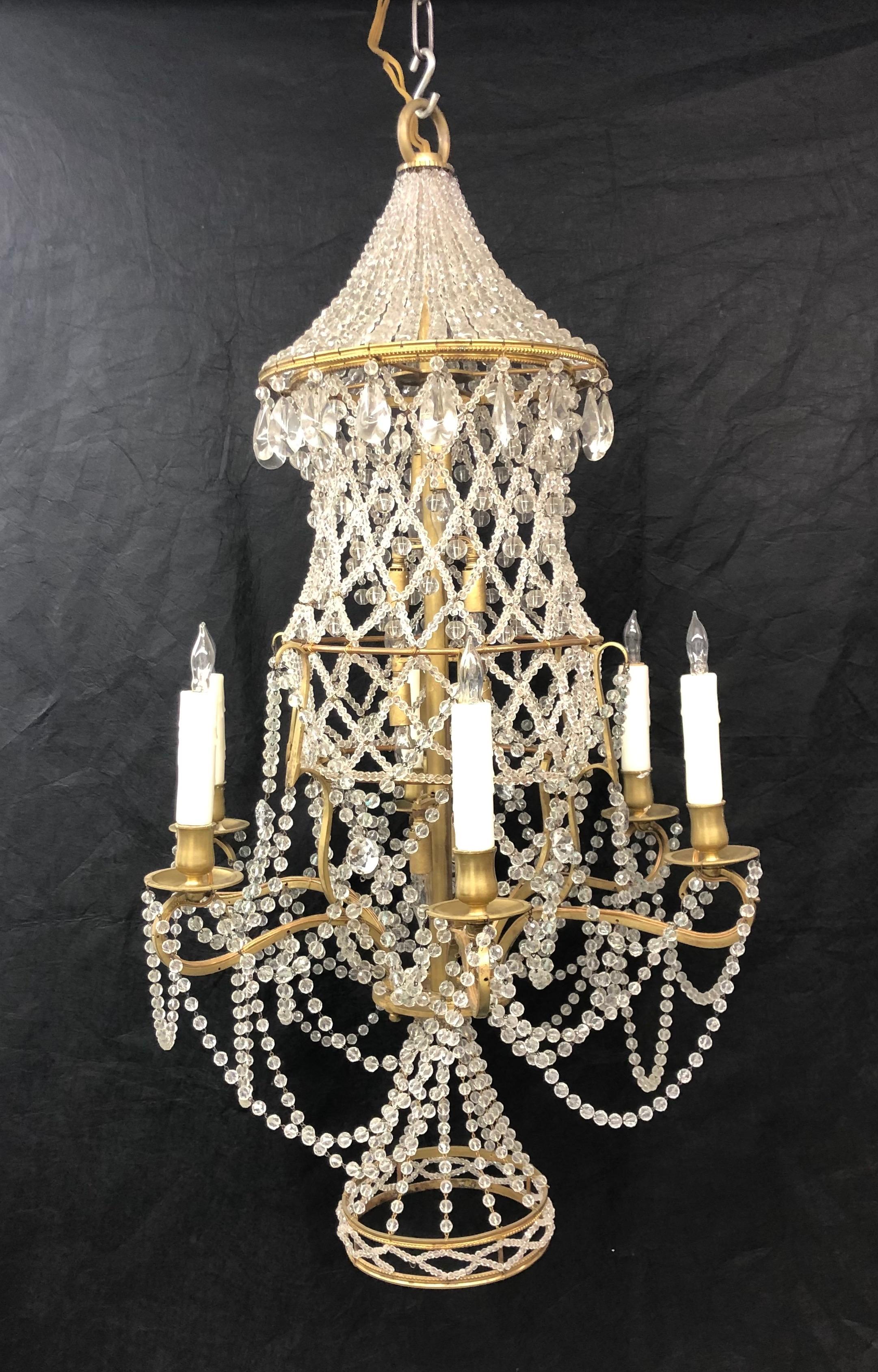 Italian Chinoiserie Pagoda Form Bronze & Crystal Chandelier, Early 20th C. For Sale 7