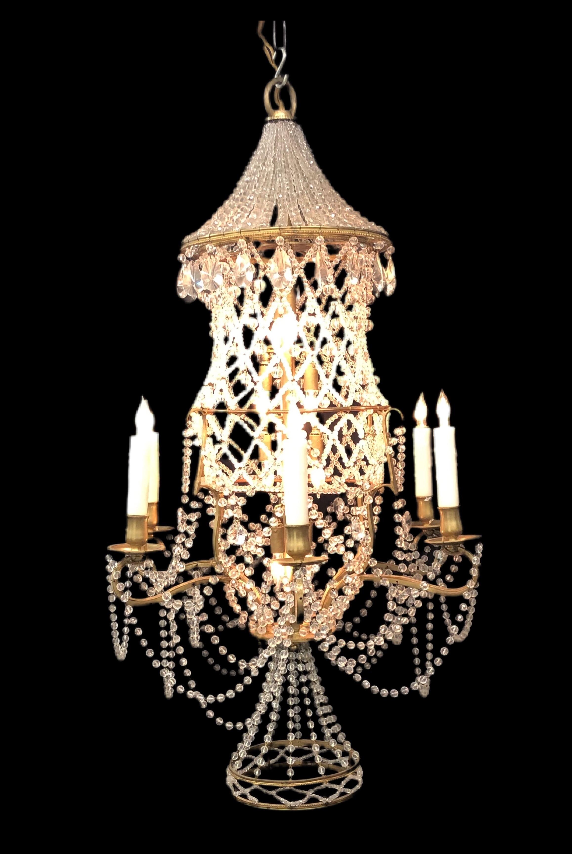 Italian Chinoiserie Pagoda Form Bronze & Crystal Chandelier, Early 20th C. For Sale 8