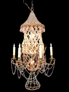 Italian Chinoiserie Pagoda Form Bronze & Crystal Chandelier, Early 20th C.