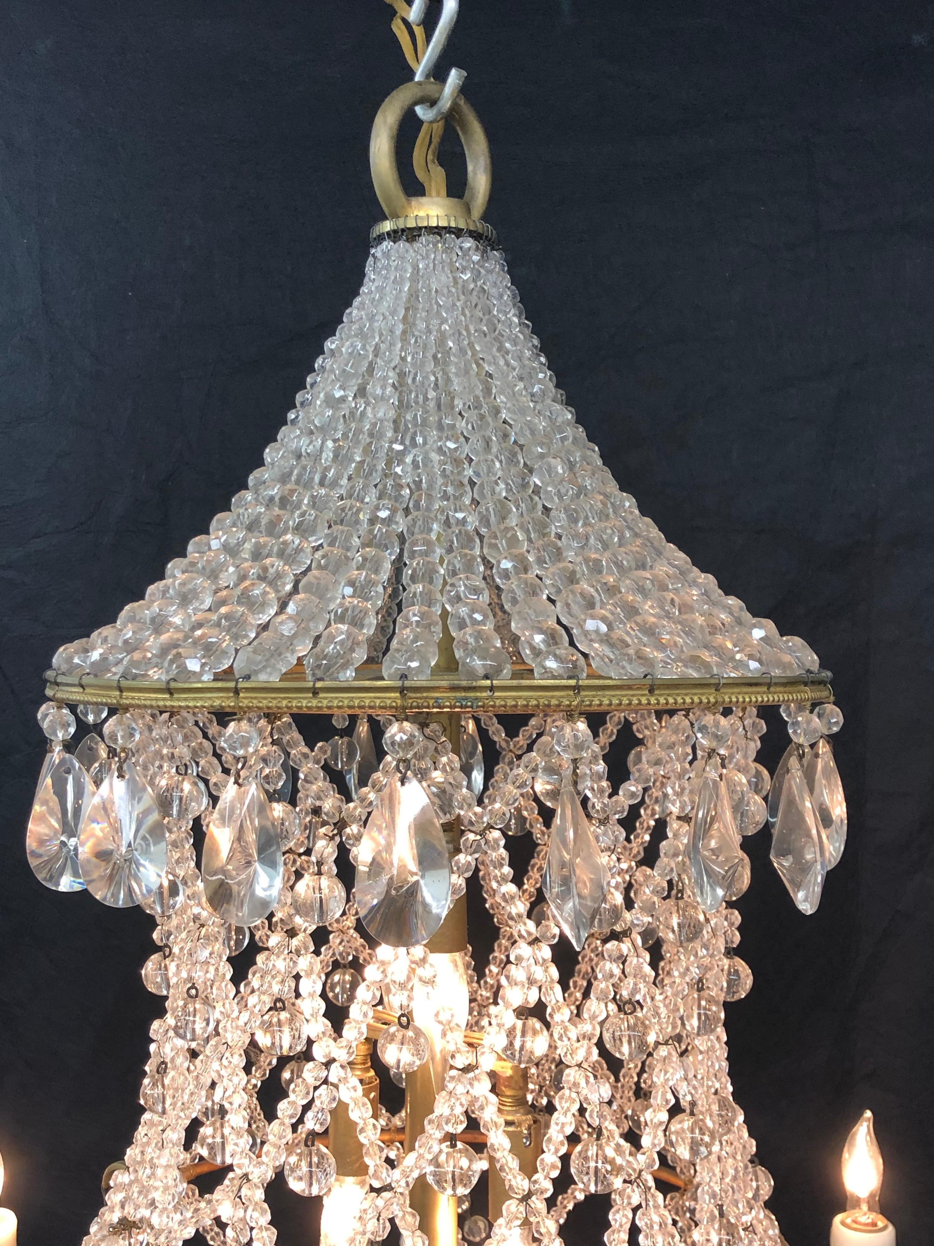 20th Century Italian Chinoiserie Pagoda Form Bronze & Crystal Chandelier, Early 20th C. For Sale