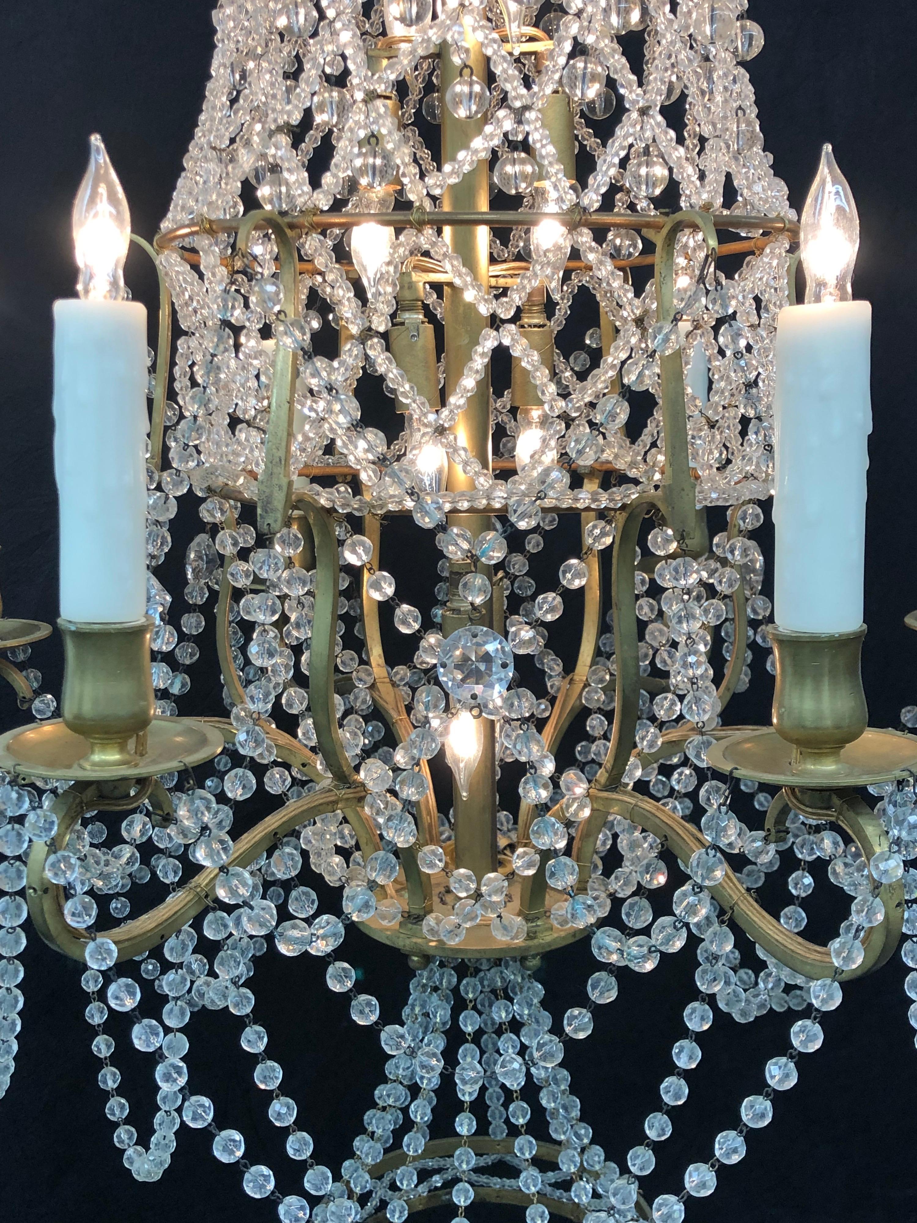 Italian Chinoiserie Pagoda Form Bronze & Crystal Chandelier, Early 20th C. For Sale 1