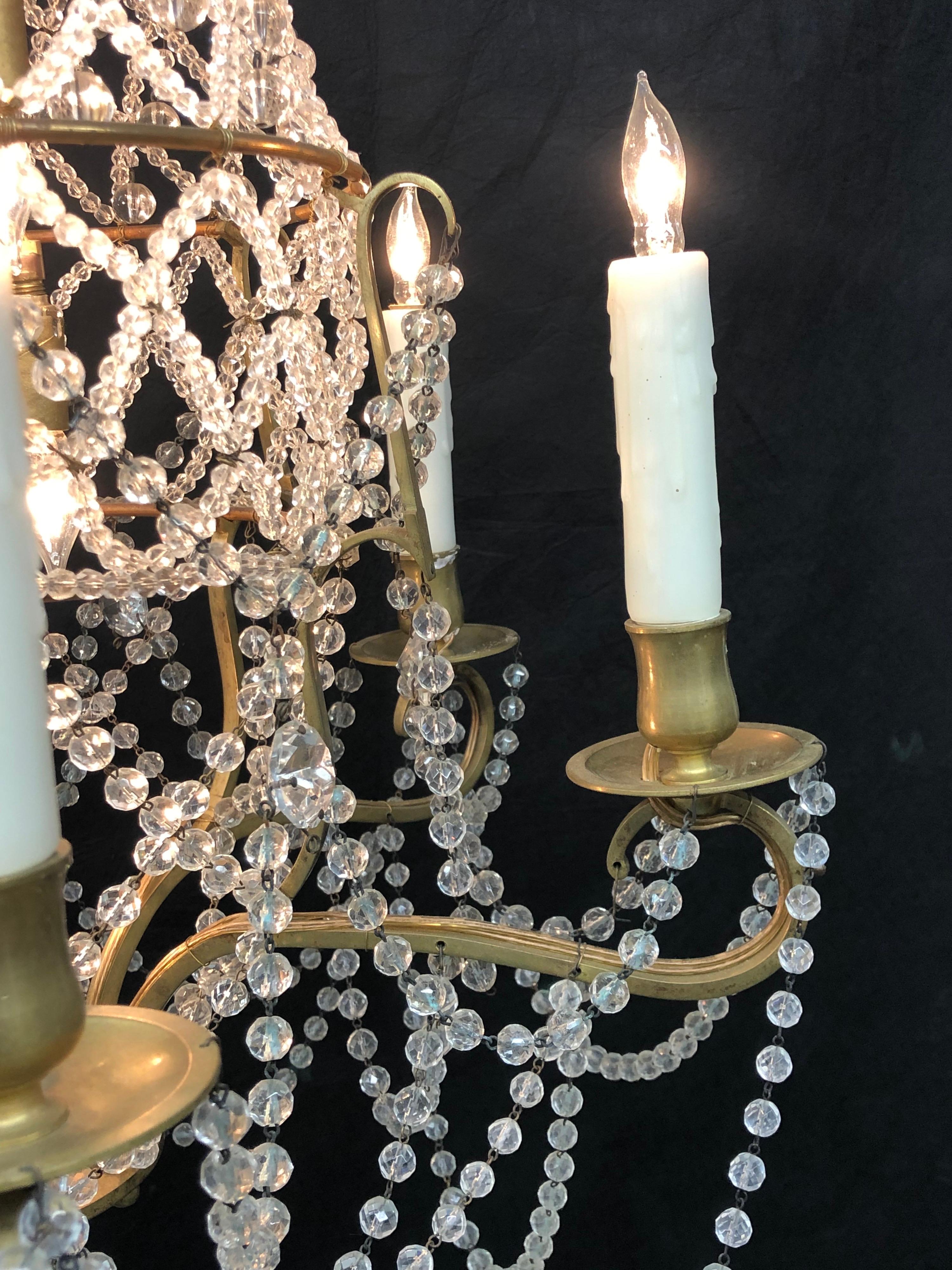 Italian Chinoiserie Pagoda Form Bronze & Crystal Chandelier, Early 20th C. For Sale 2