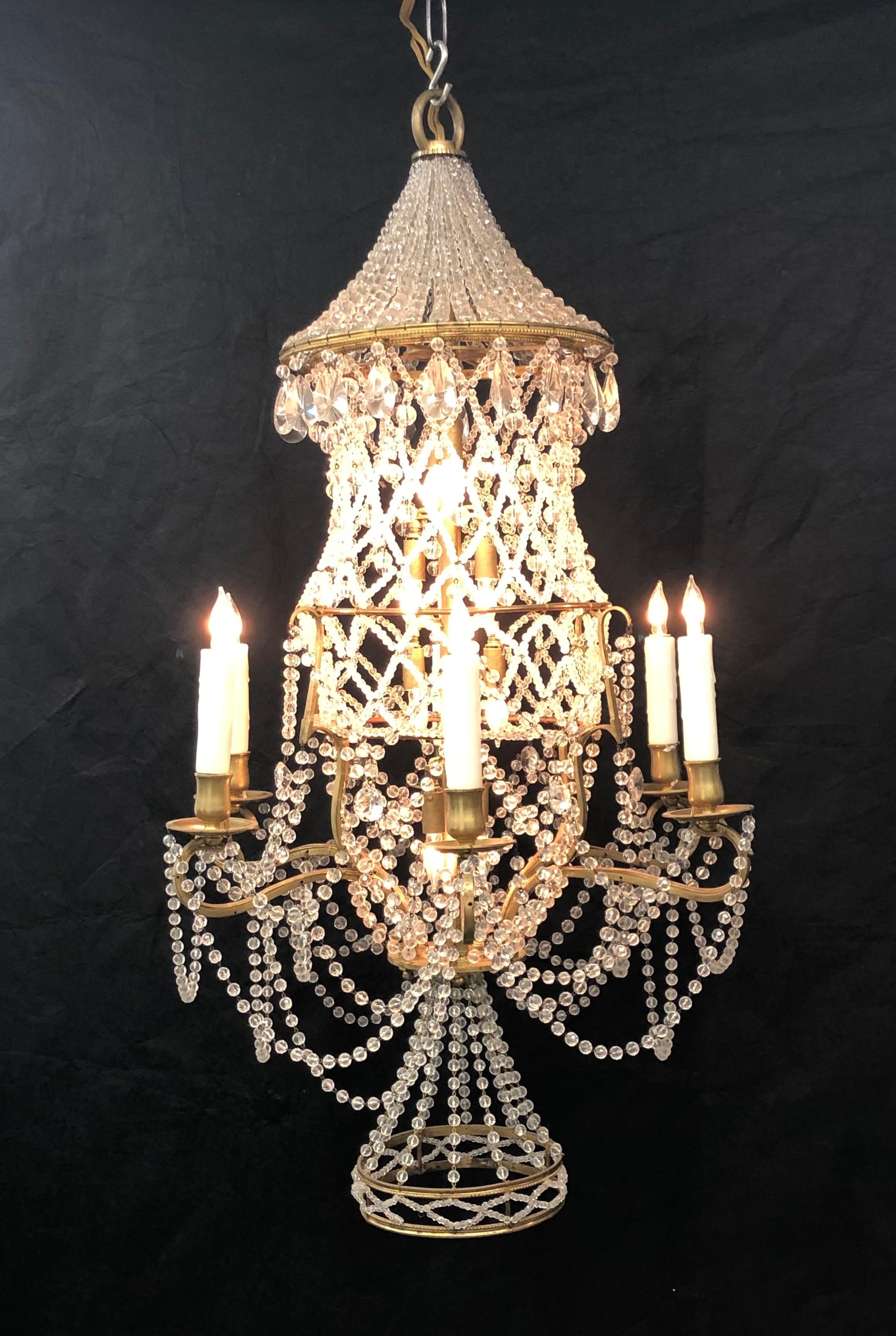 Italian Chinoiserie Pagoda Form Bronze & Crystal Chandelier, Early 20th C. For Sale 5